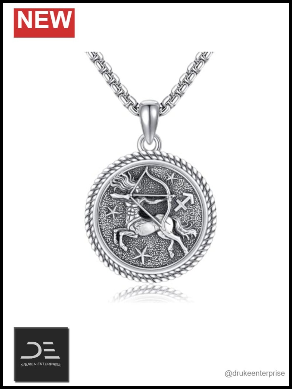 URONE Sagittarius Necklace 925 Sterling Silver Pendant Chain Astrology Jewelry